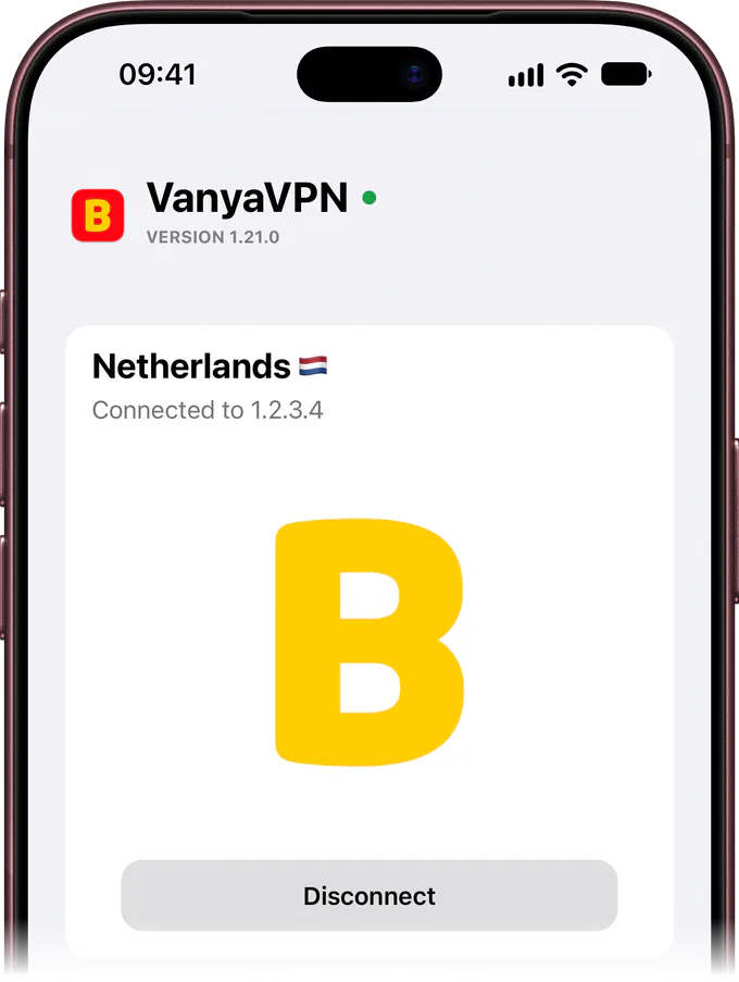 VanyaPROXY on an iPhone, connected to the Netherlands
