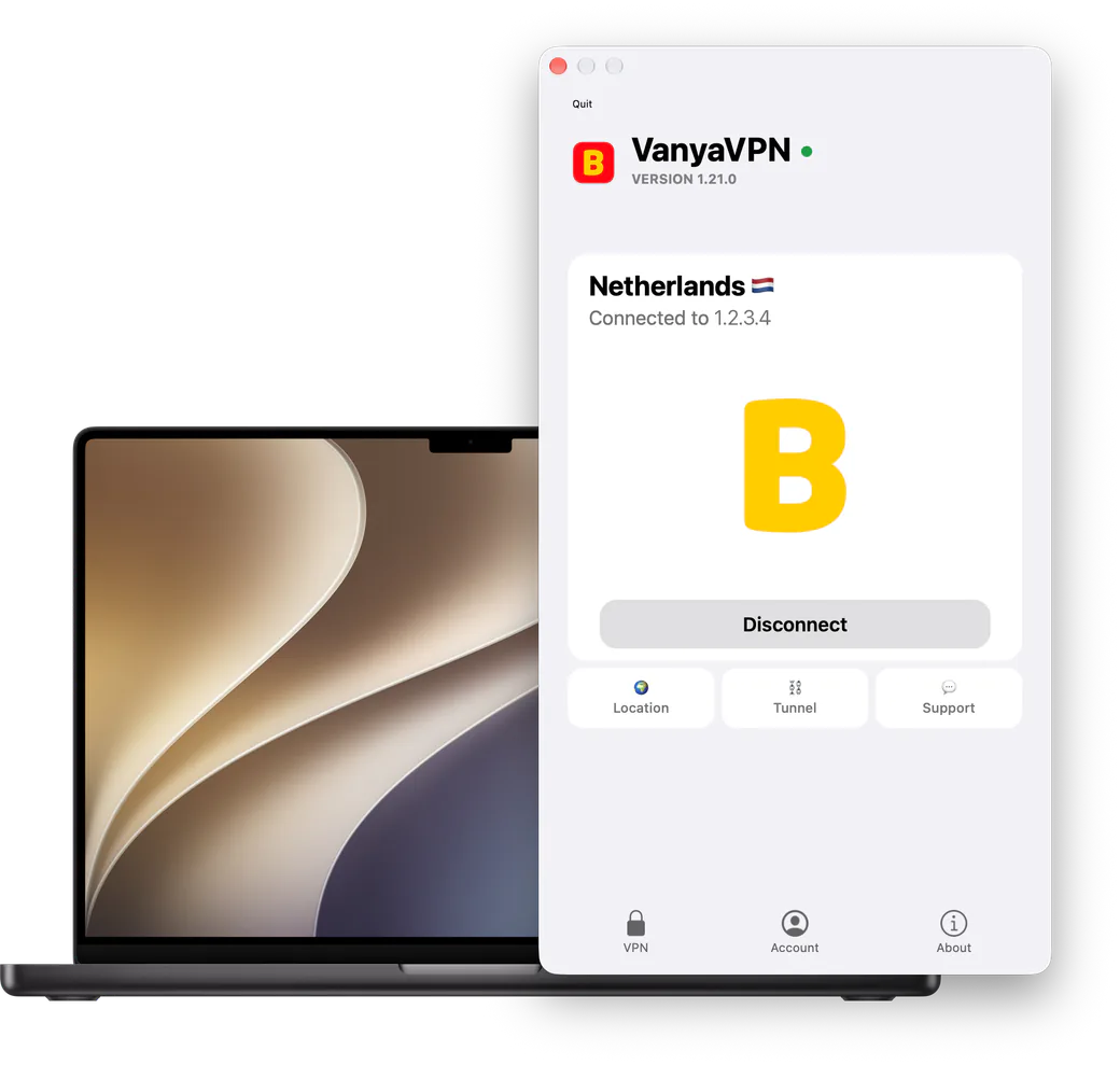 VanyaPROXY window on a Mac, connected to the Netherlands