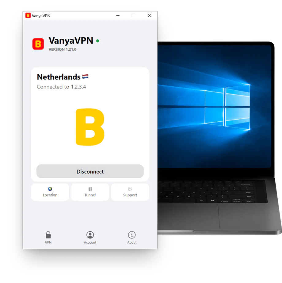 VanyaPROXY window on Windows 10, connected to the Netherlands